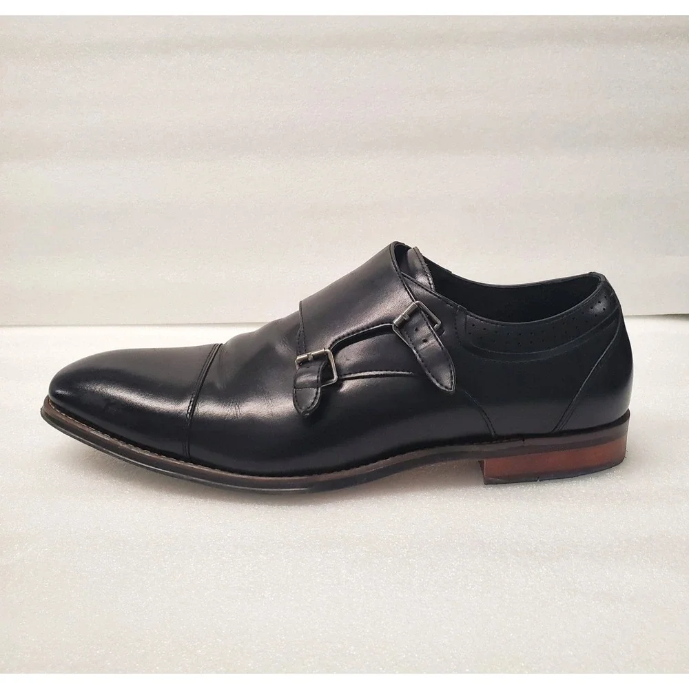 Stacy Adams Bayne Black Leather Double Monk Strap Dress Shoes Size 13M 25347.001